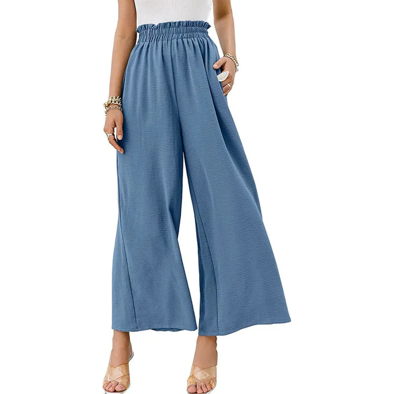 Wide Leg Elastic Waist Ruched Pants