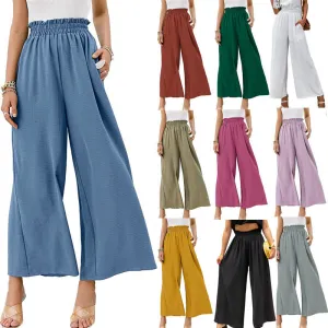 Wide Leg Elastic Waist Ruched Pants