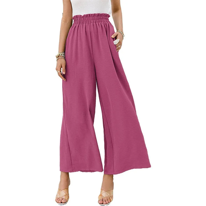 Wide Leg Elastic Waist Ruched Pants