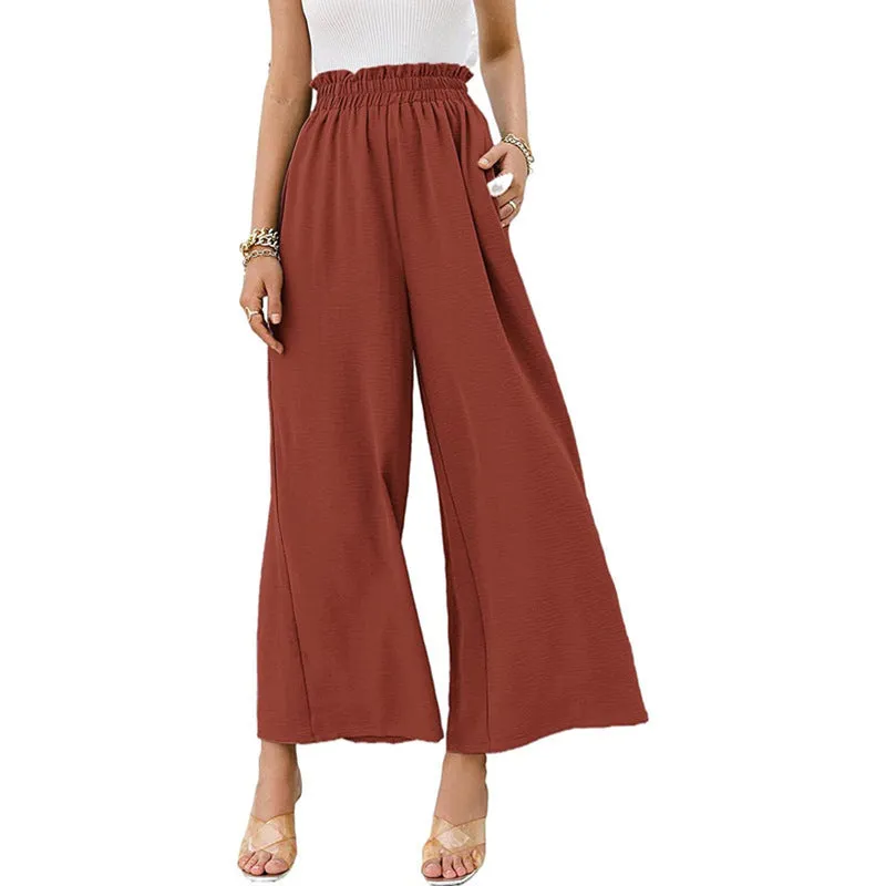 Wide Leg Elastic Waist Ruched Pants