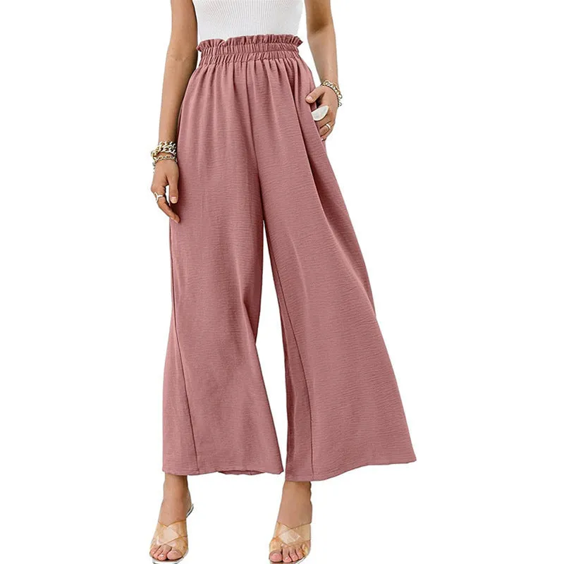 Wide Leg Elastic Waist Ruched Pants
