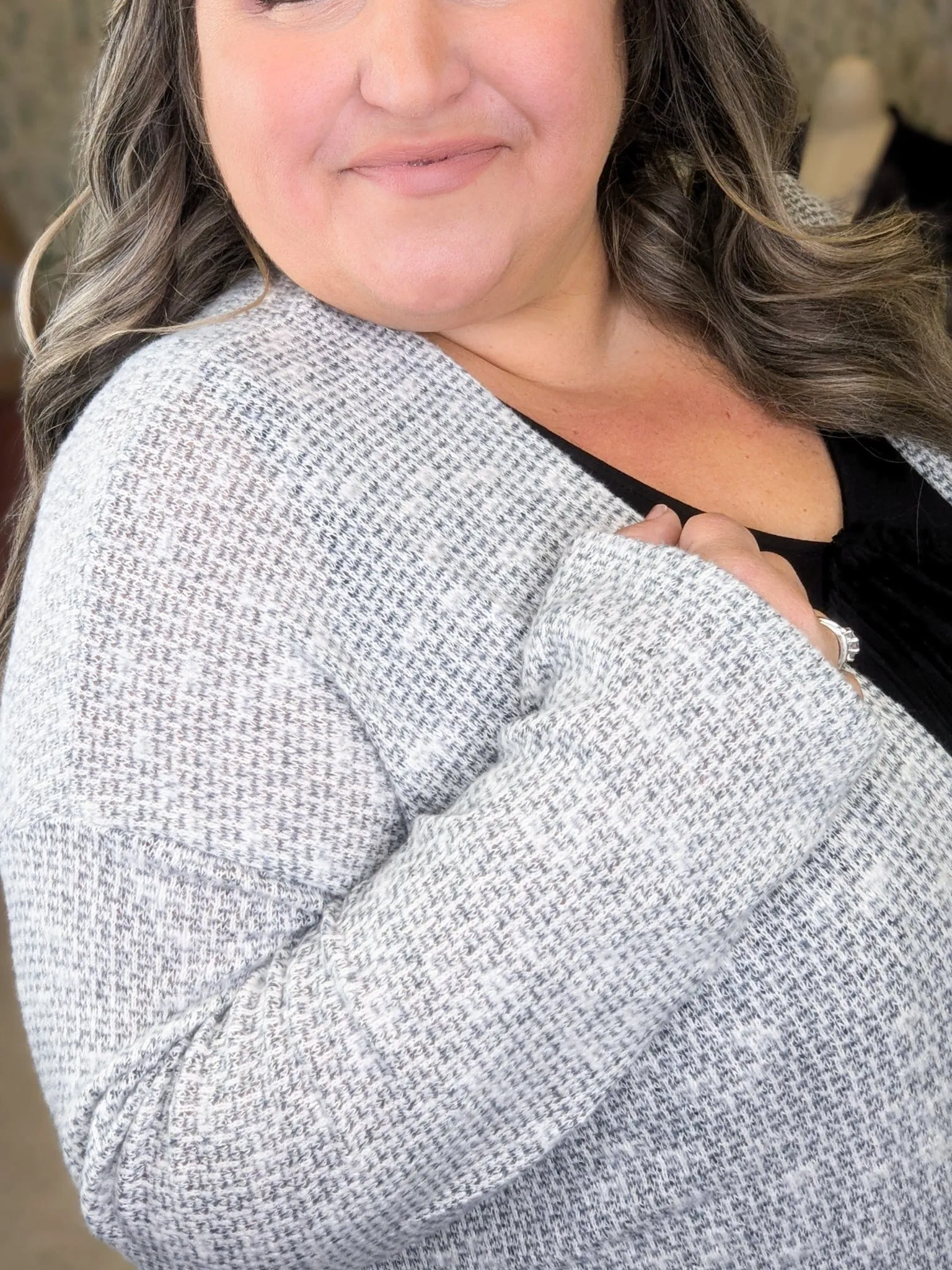 Willow Textured Cardigan w/Pockets in Gray   White