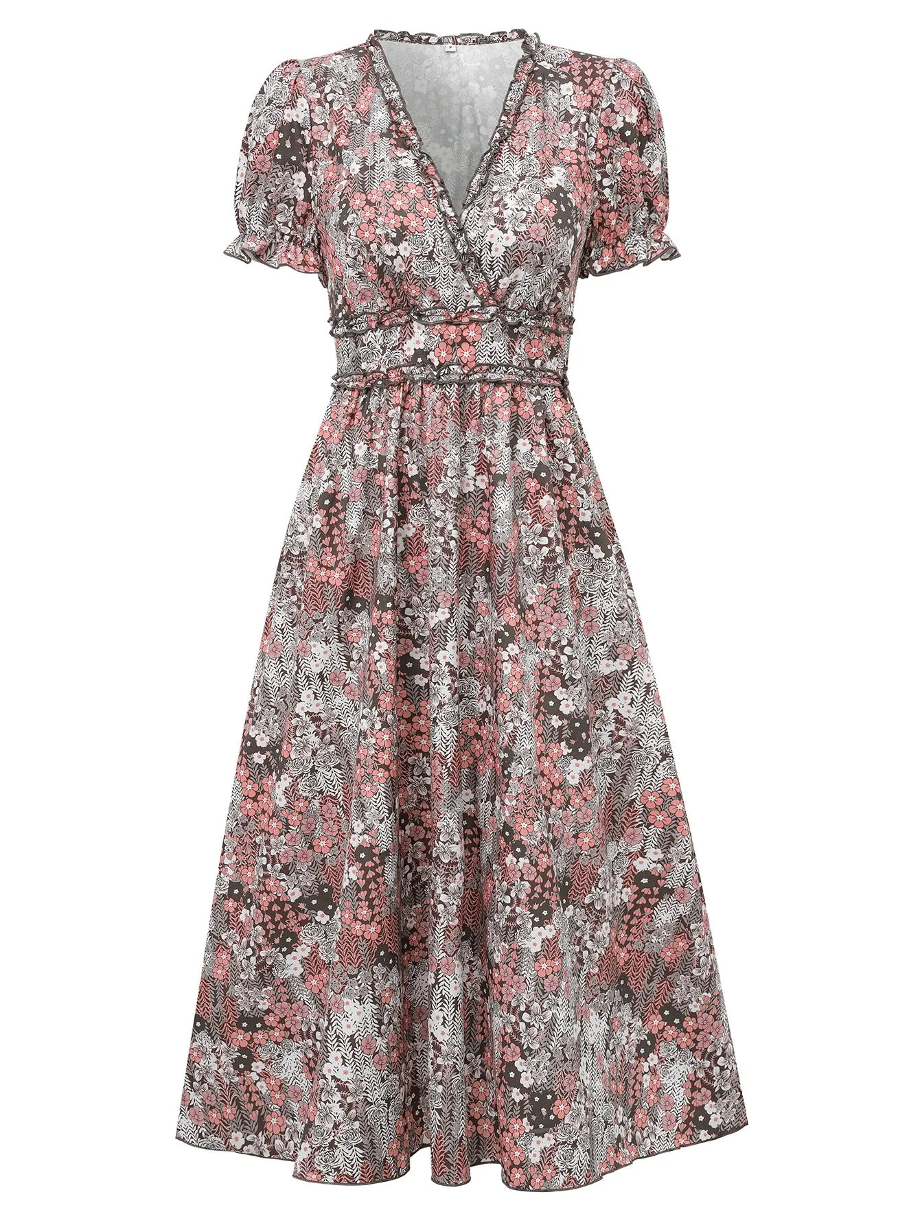 Women’s A-Line Floral Midi Dress with Short Sleeves