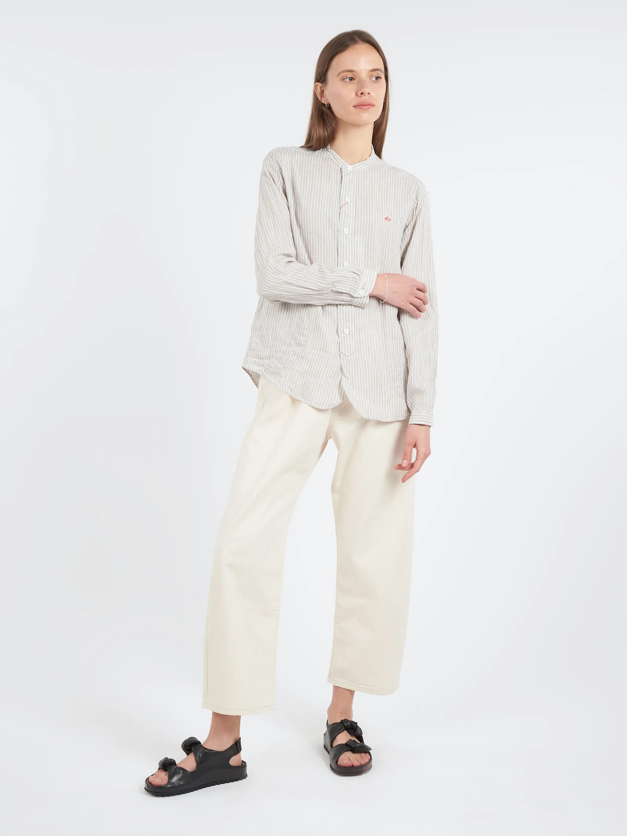 Women's Linen Band Collar Shirt