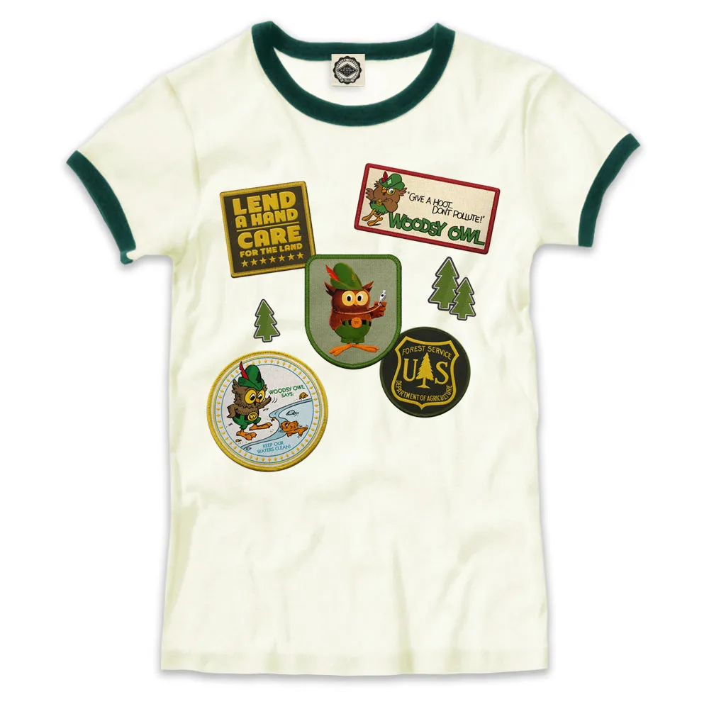 Woodsy Owl Patches Women's Ringer Tee